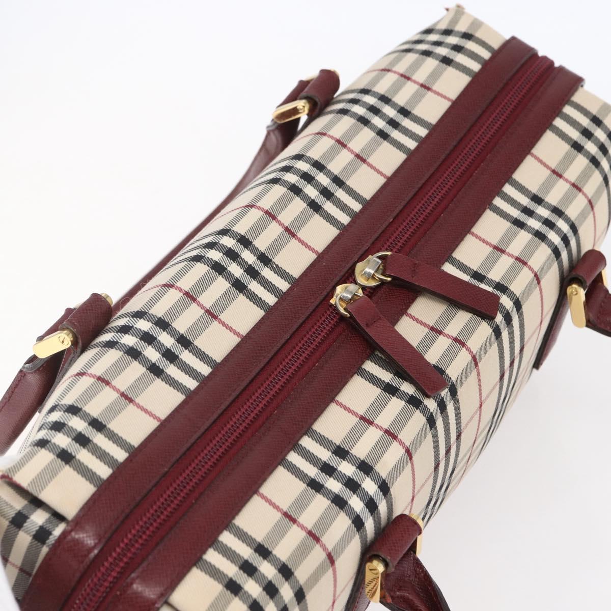 BURBERRY Nova Check Hand Bag Canvas Leather Beige Gold Auth 155070