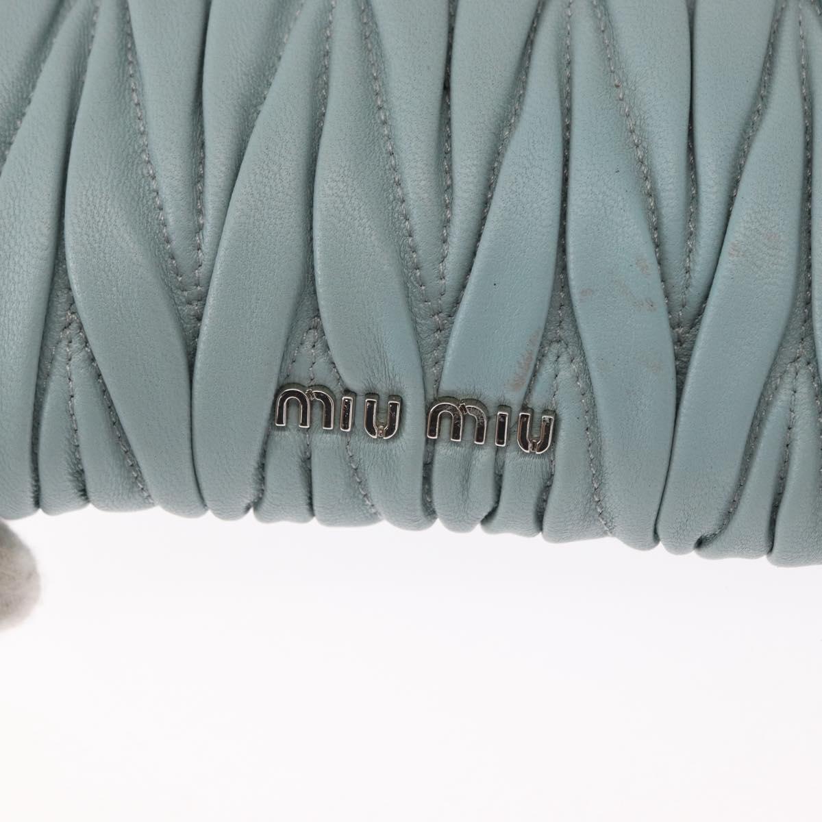 Miu Miu Matelasse Chain Shoulder Bag Leather Light Blue Silver Auth 155072
