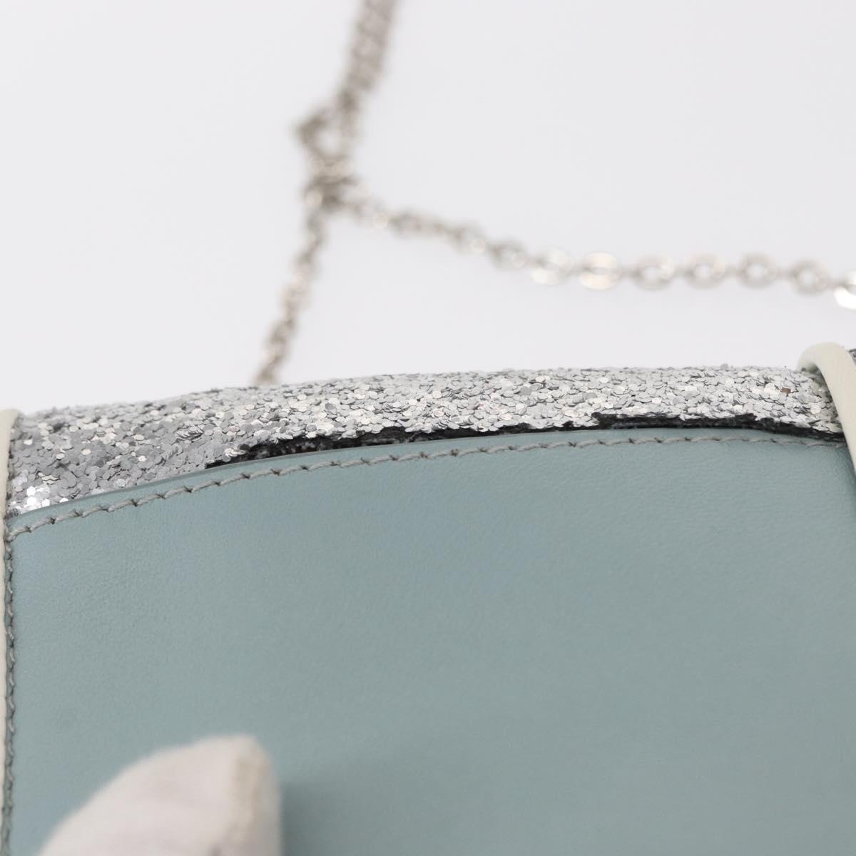 Miu Miu Matelasse Chain Shoulder Bag Leather Light Blue Silver Auth 155072