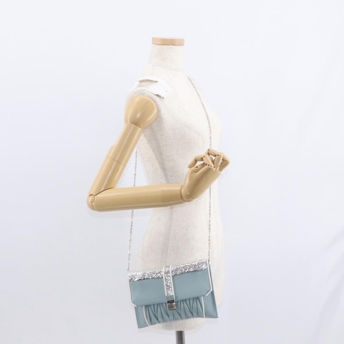 Miu Miu Matelasse Chain Shoulder Bag Leather Light Blue Silver Auth 155072