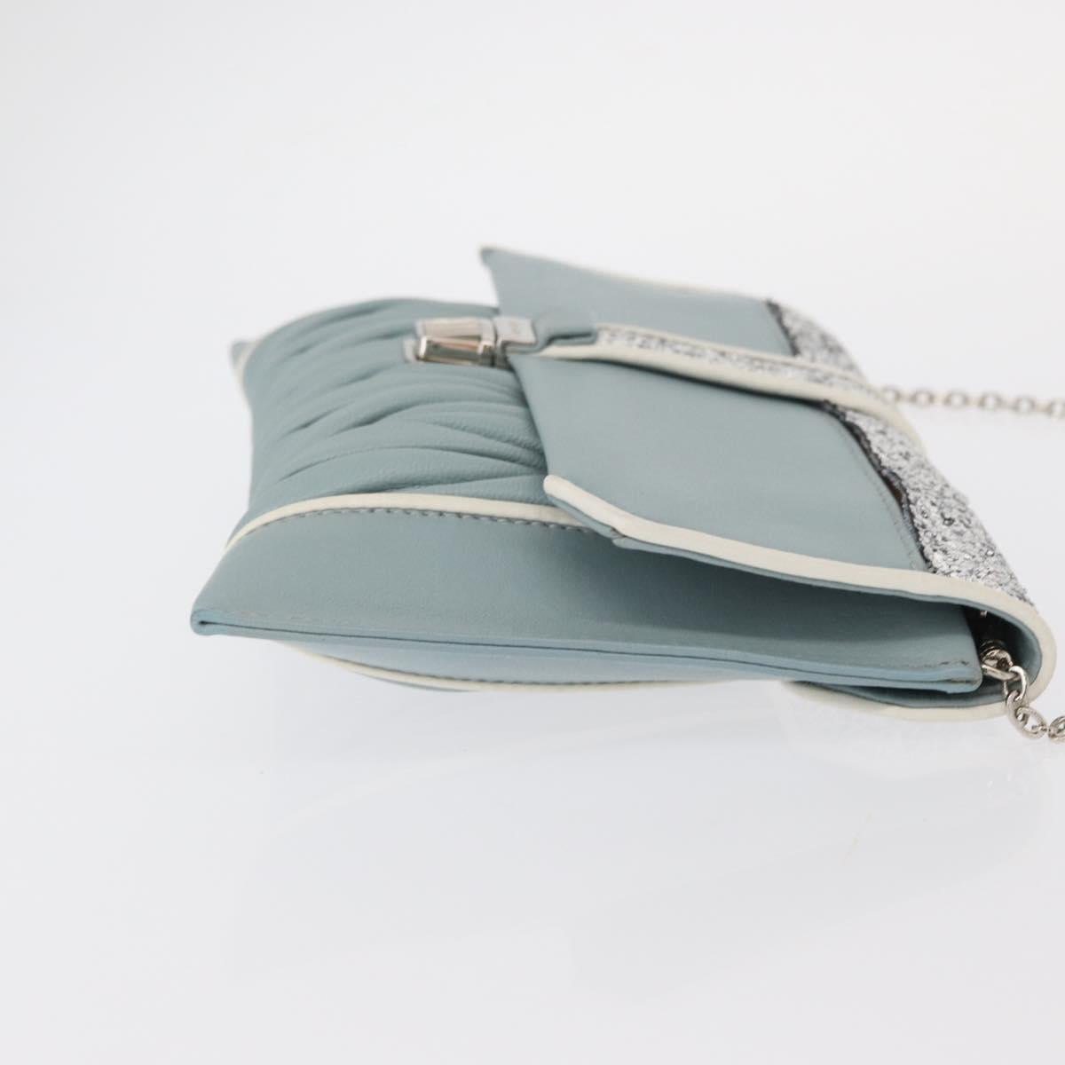 Miu Miu Matelasse Chain Shoulder Bag Leather Light Blue Silver Auth 155072