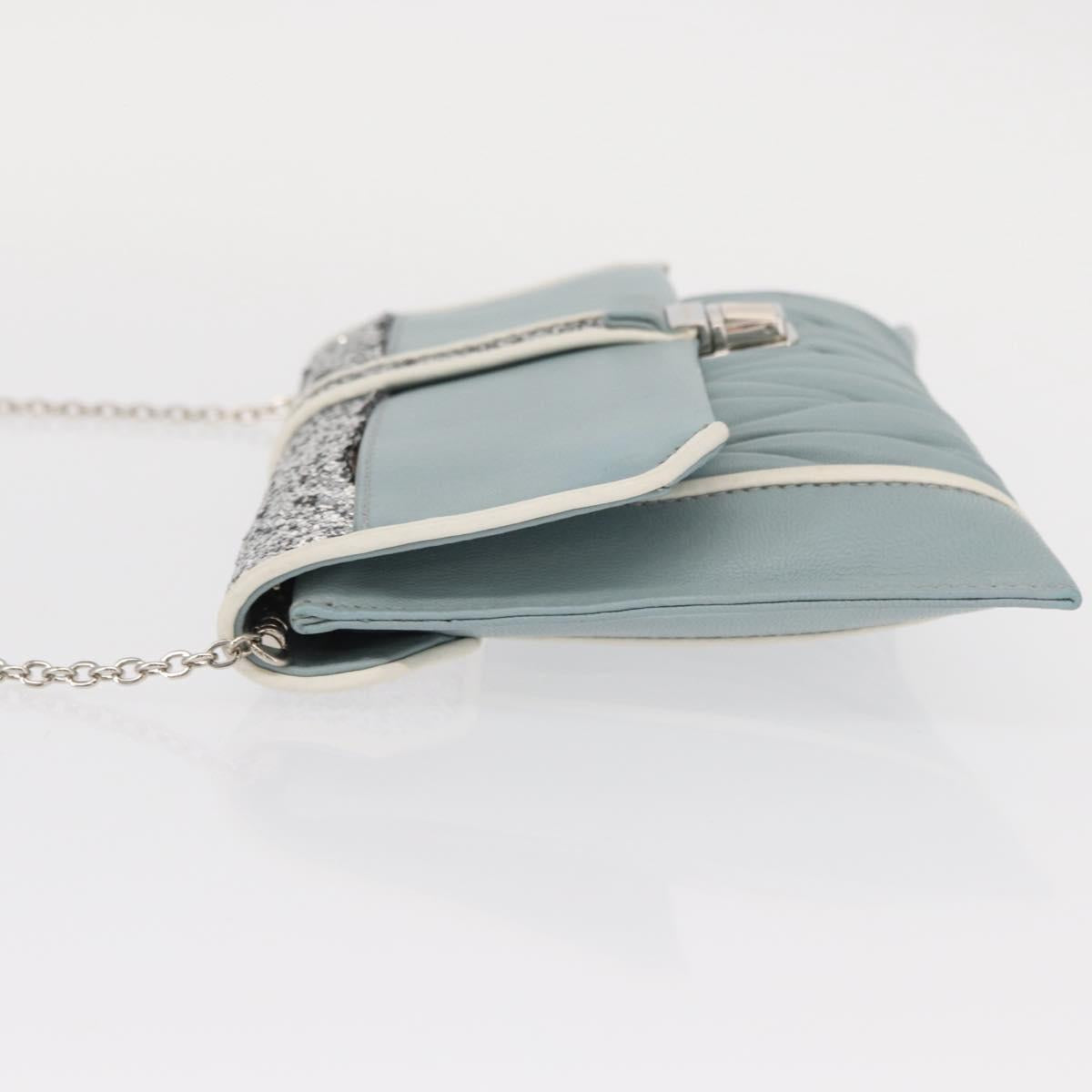 Miu Miu Matelasse Chain Shoulder Bag Leather Light Blue Silver Auth 155072