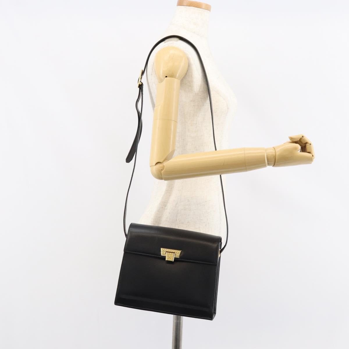 Christian Dior Shoulder Bag Leather Black Gold Auth 155073
