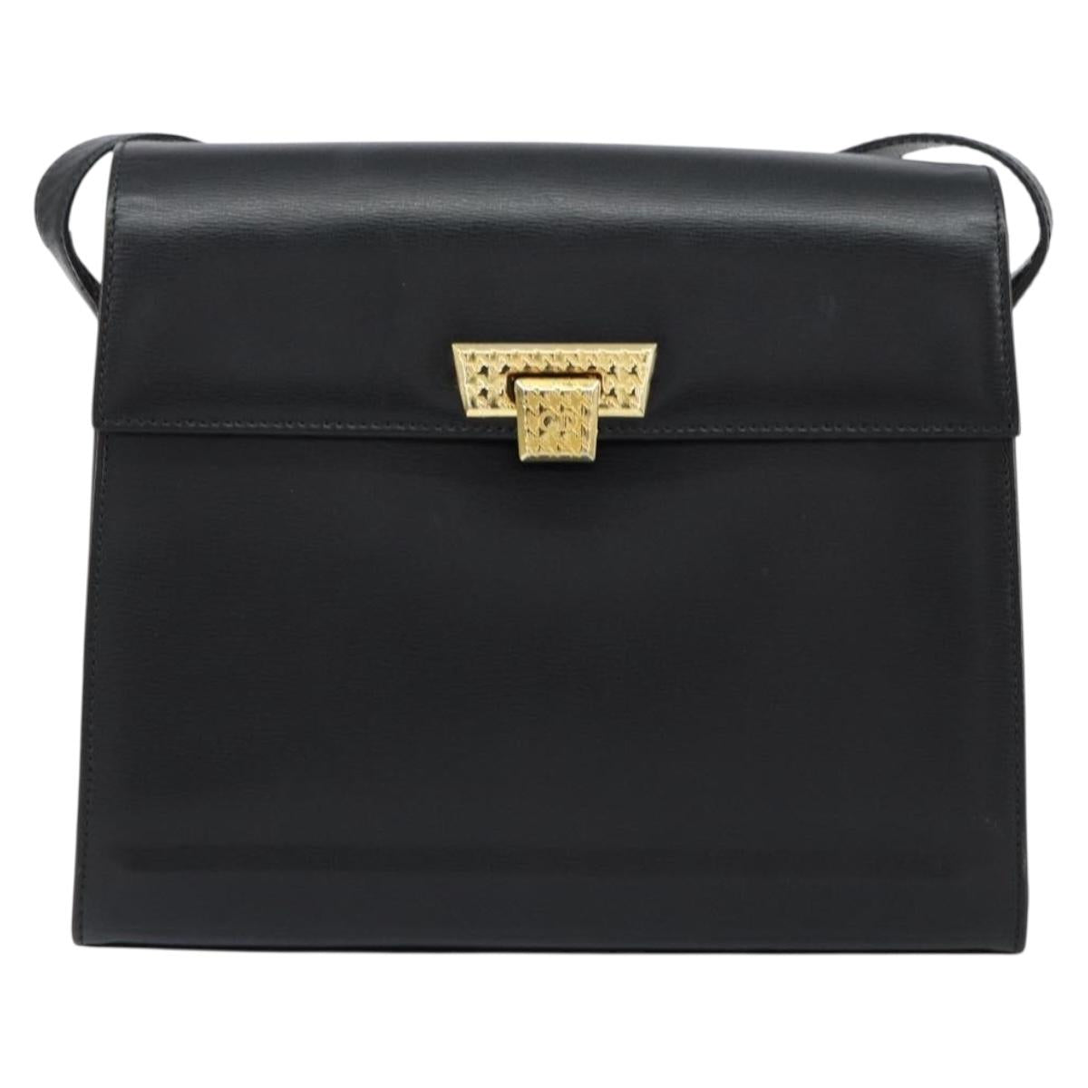Christian Dior Shoulder Bag Leather Black Gold Auth 155073