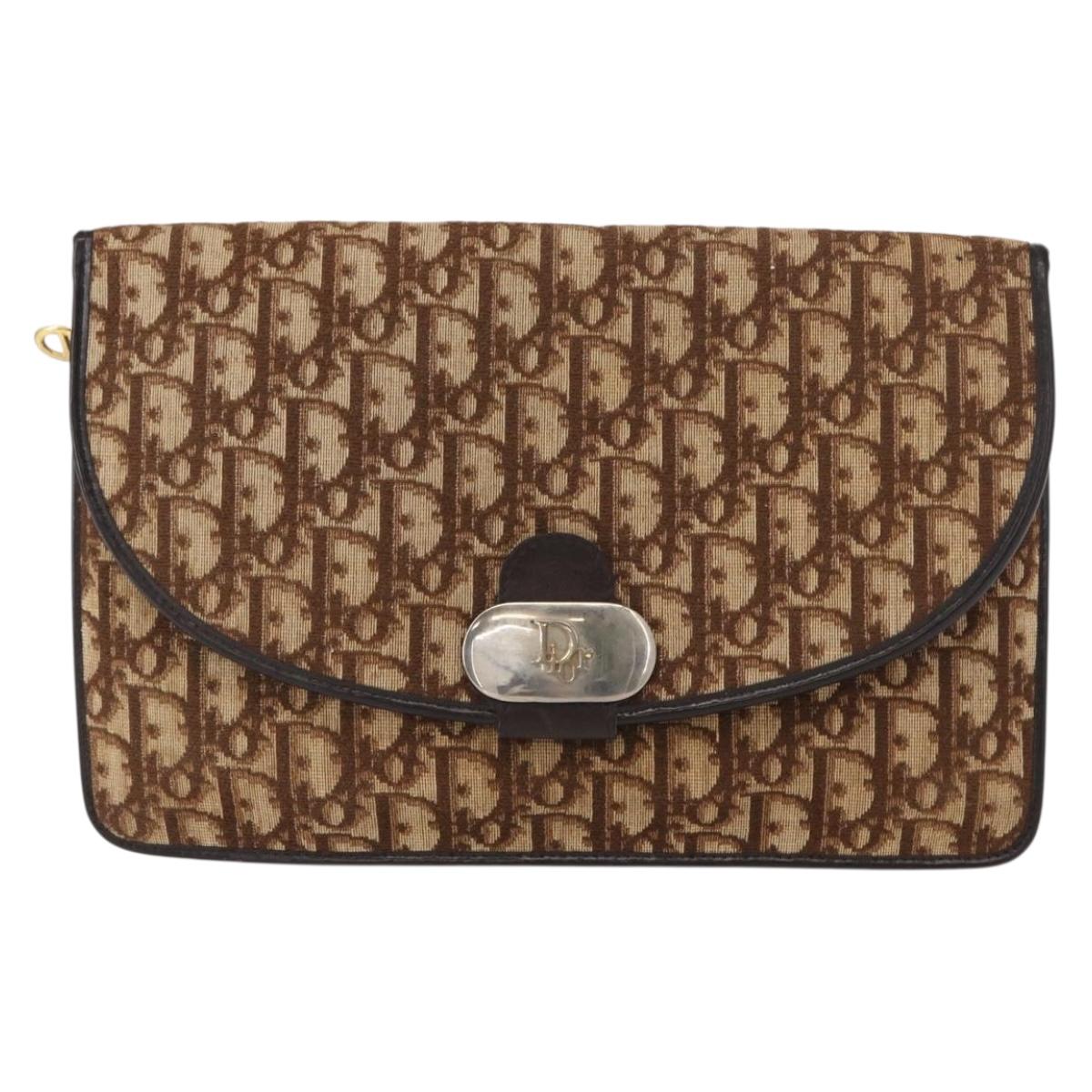 Christian Dior Trotter Canvas Shoulder Bag Brown Auth 155074