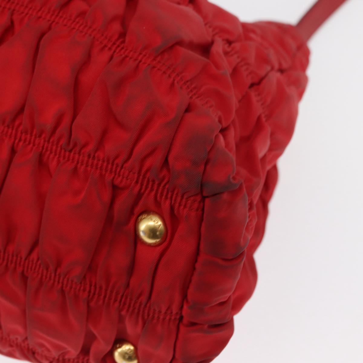 PRADA Hand Bag Nylon Leather 2way Red Gold Auth 155077