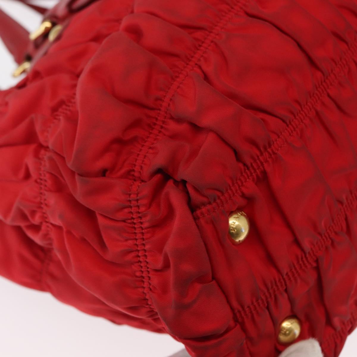 PRADA Hand Bag Nylon Leather 2way Red Gold Auth 155077