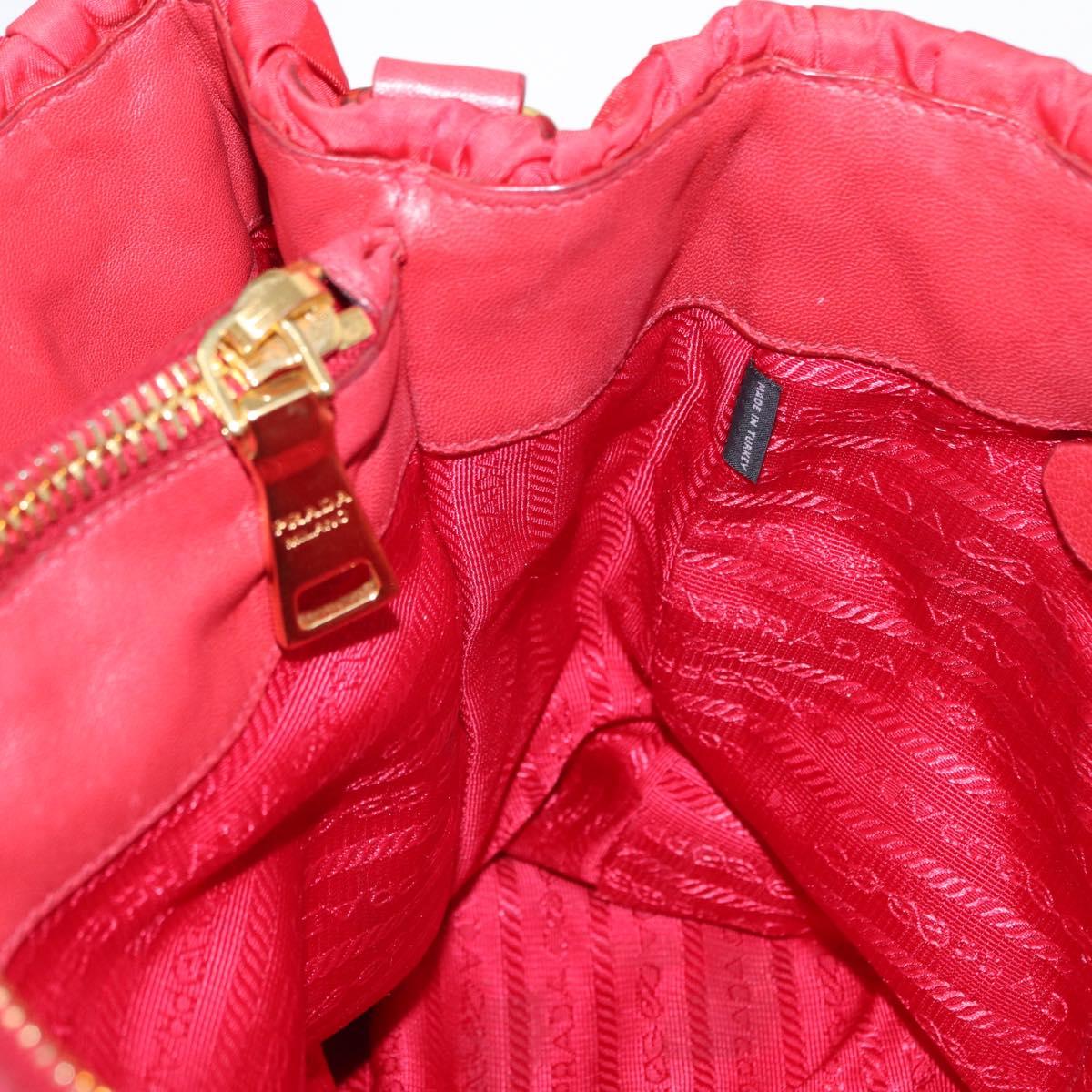 PRADA Hand Bag Nylon Leather 2way Red Gold Auth 155077