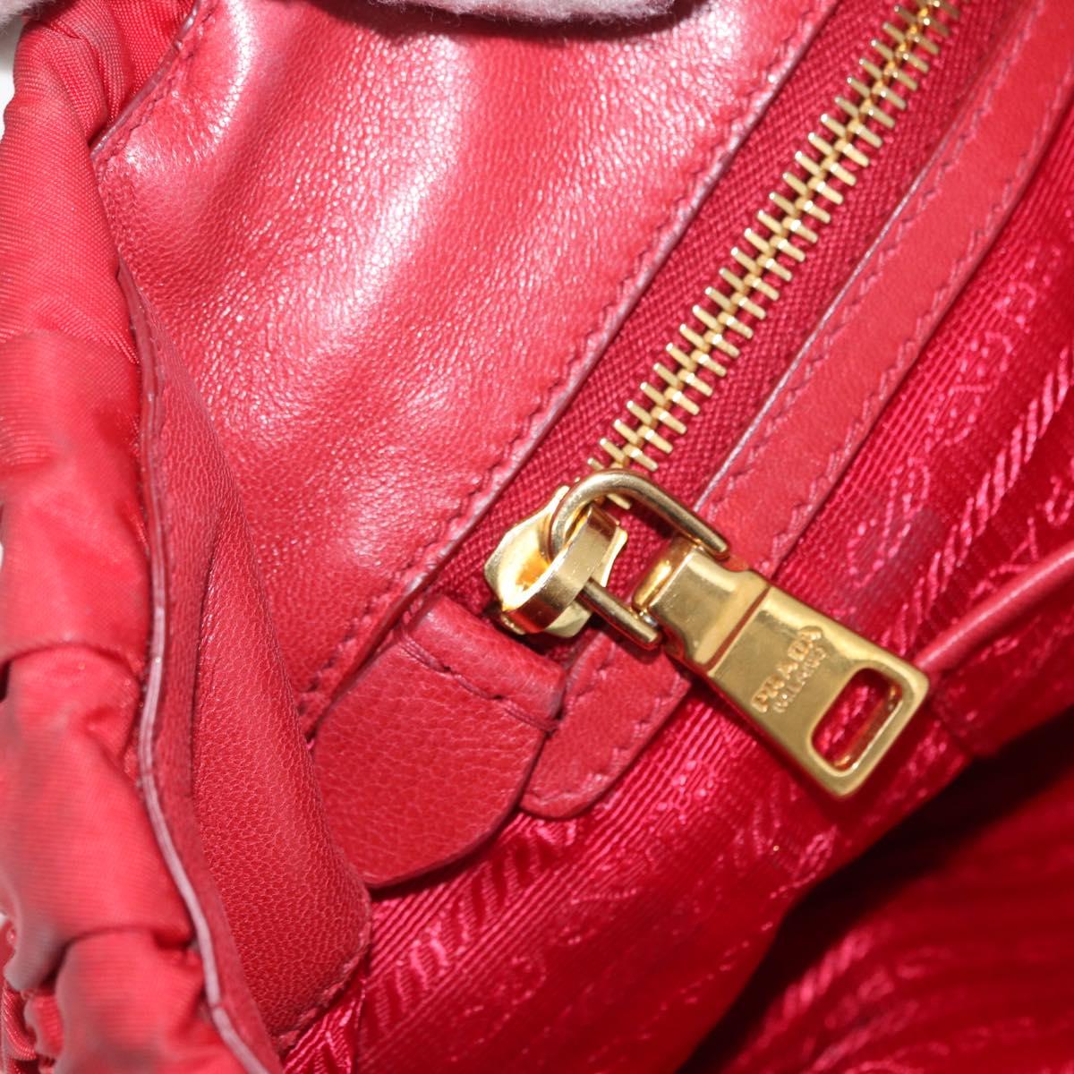 PRADA Hand Bag Nylon Leather 2way Red Gold Auth 155077