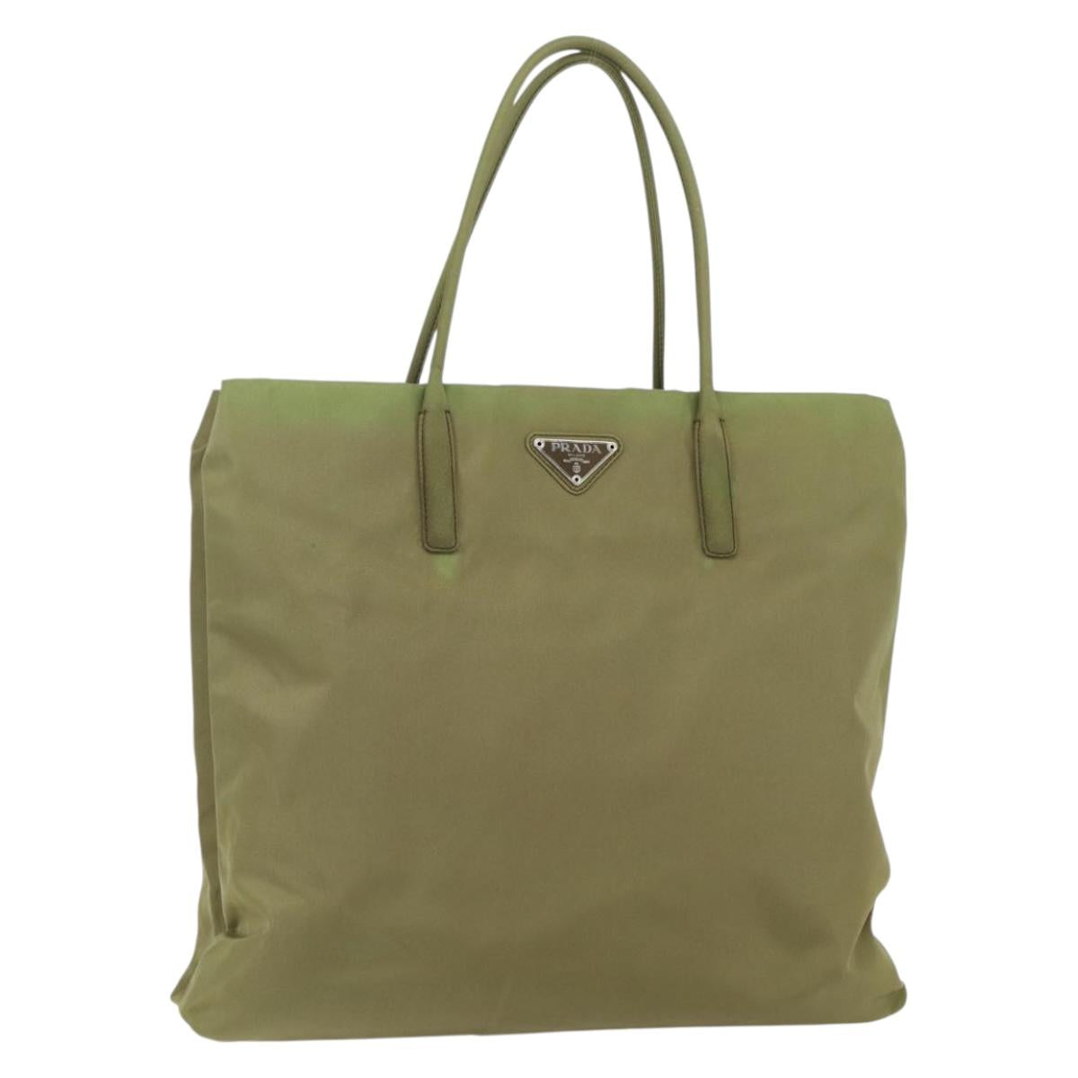 PRADA Tote Bag Nylon Green Silver Auth 155078
