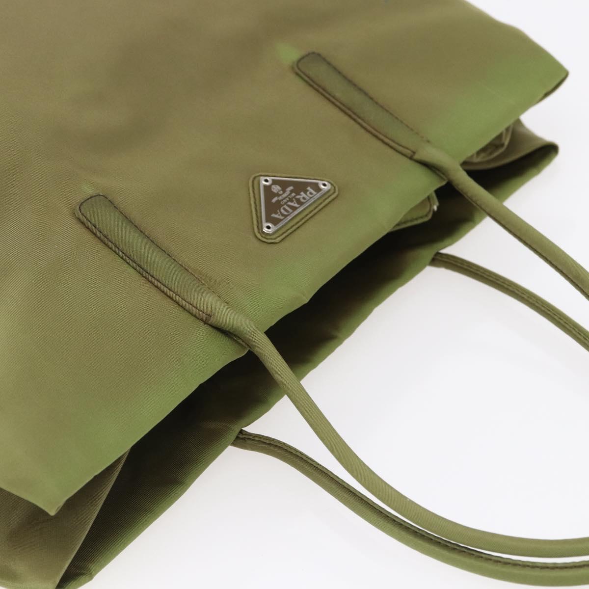 PRADA Tote Bag Nylon Green Silver Auth 155078