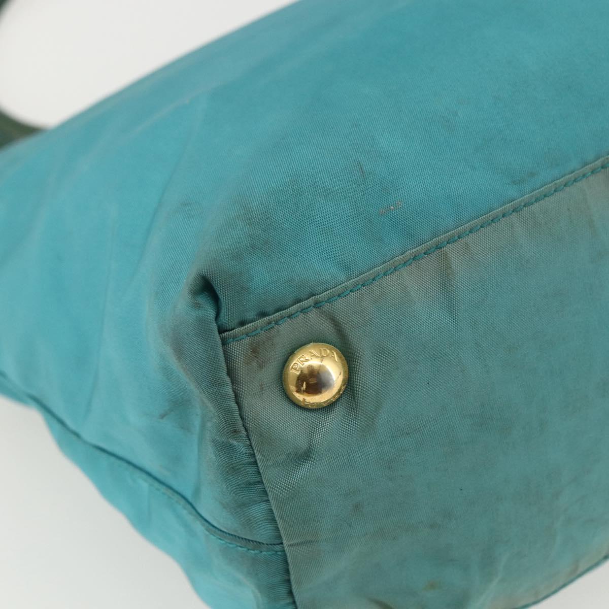 PRADA Tote Bag Nylon Turquoise Blue Gold Auth 155080