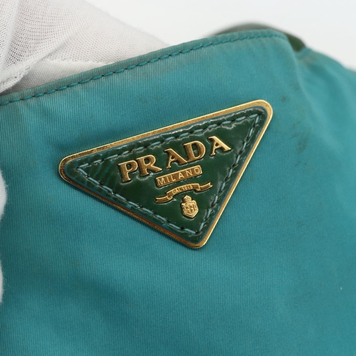 PRADA Tote Bag Nylon Turquoise Blue Gold Auth 155080