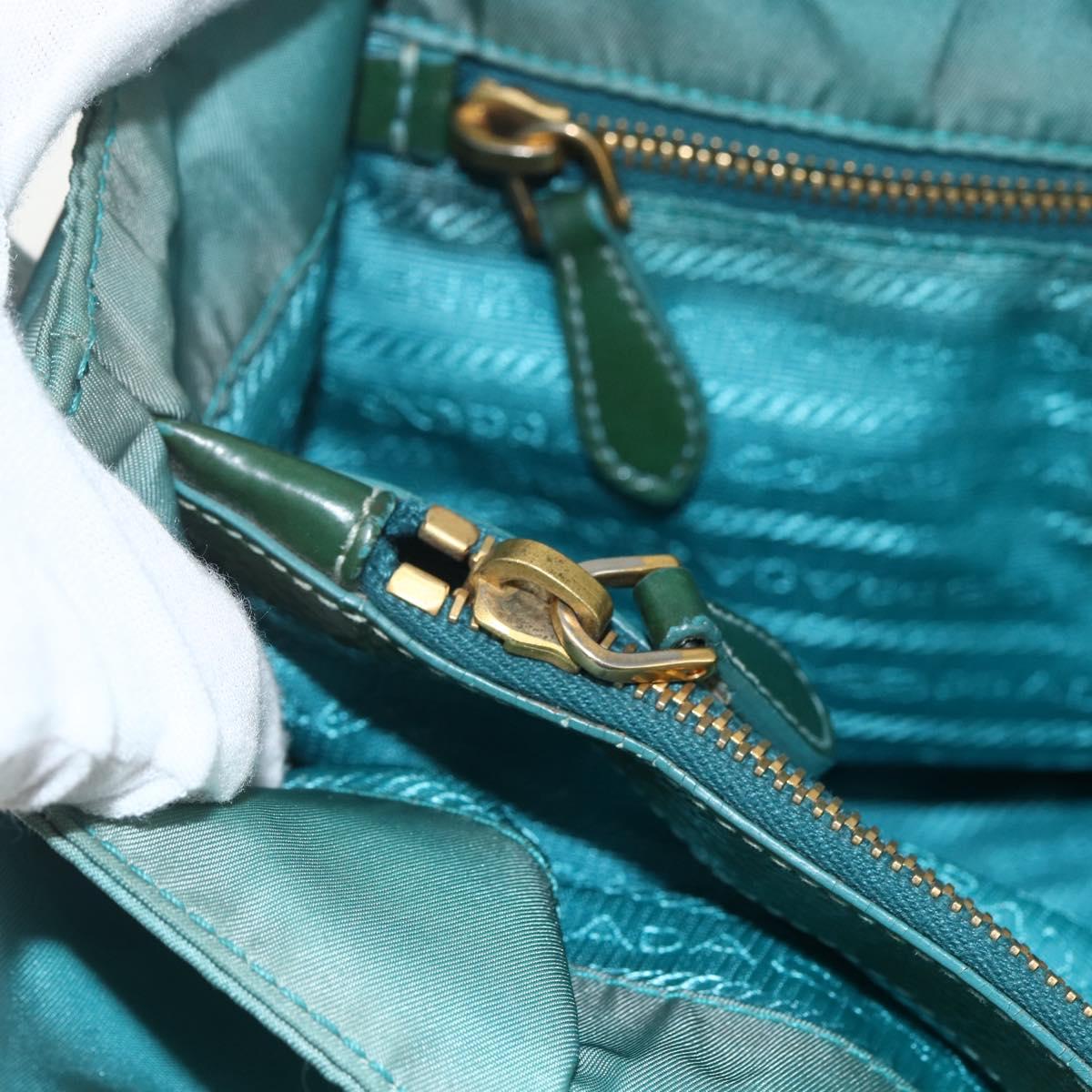 PRADA Tote Bag Nylon Turquoise Blue Gold Auth 155080