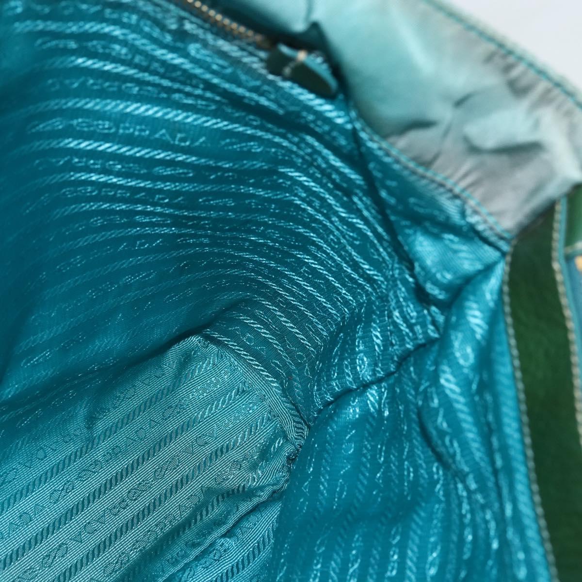 PRADA Tote Bag Nylon Turquoise Blue Gold Auth 155080
