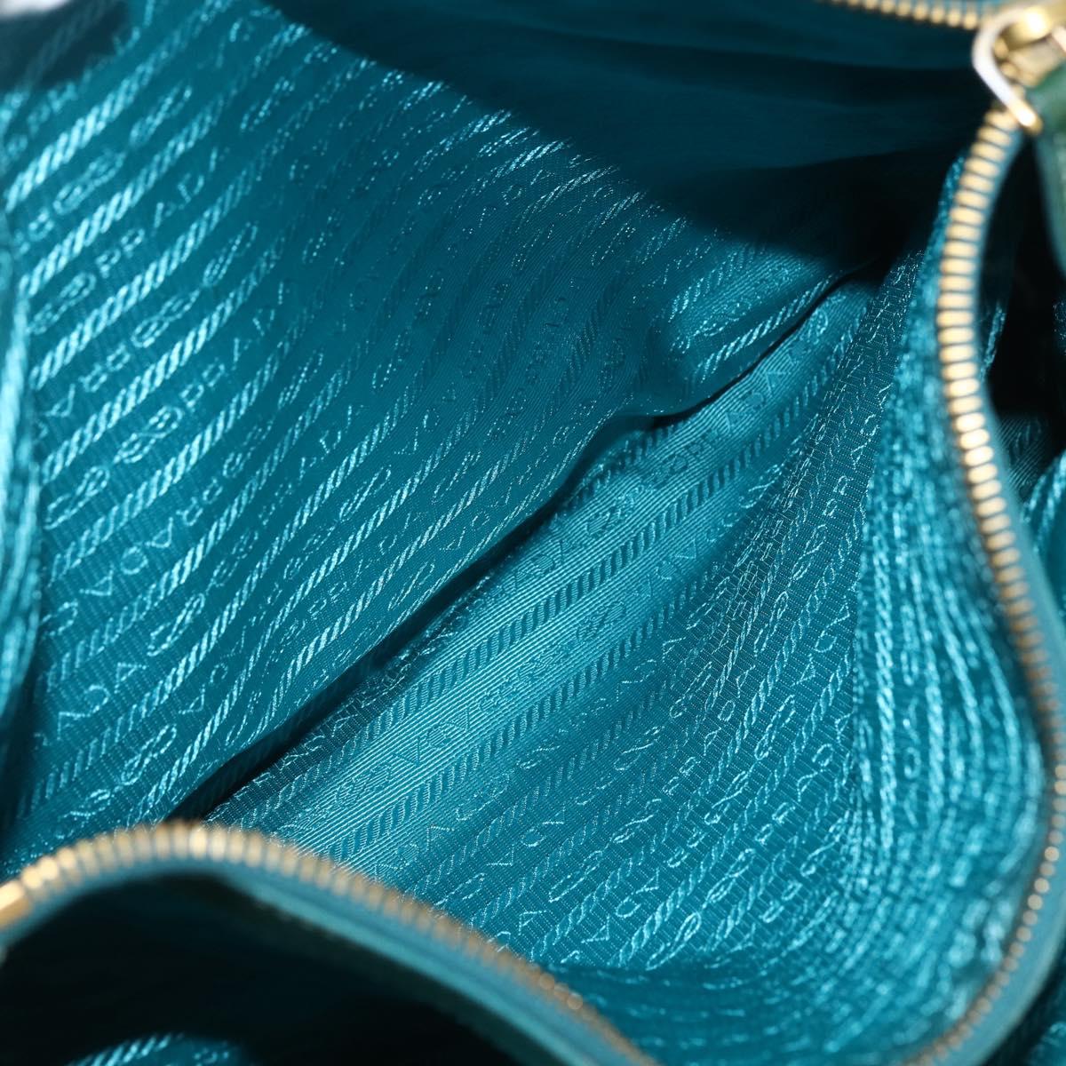 PRADA Tote Bag Nylon Turquoise Blue Gold Auth 155080