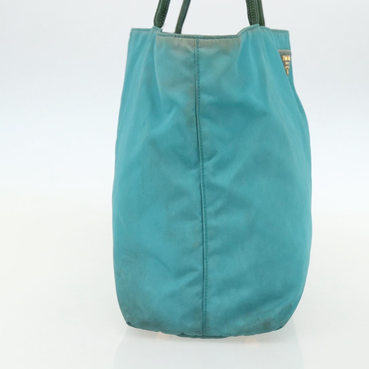 PRADA Tote Bag Nylon Turquoise Blue Gold Auth 155080
