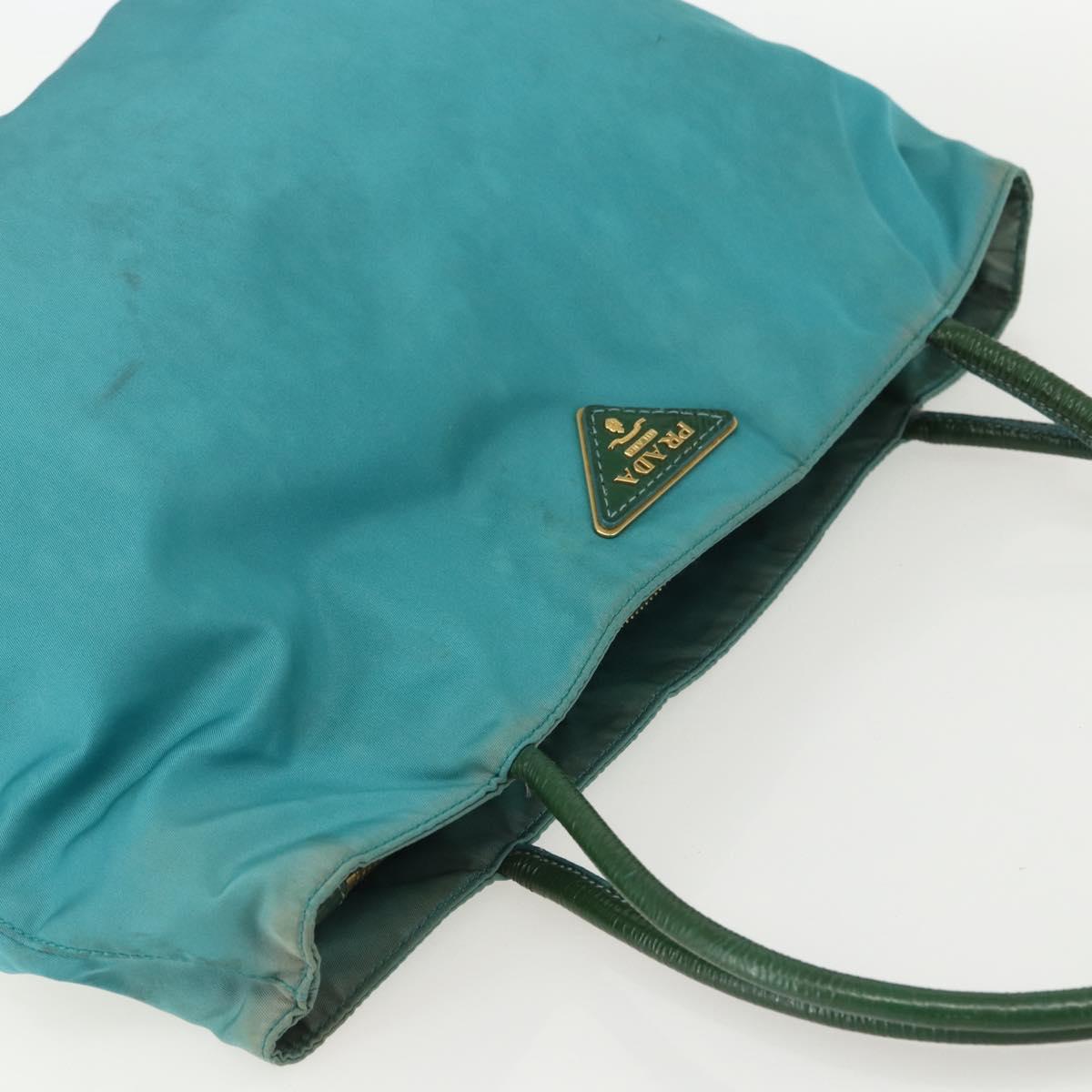 PRADA Tote Bag Nylon Turquoise Blue Gold Auth 155080