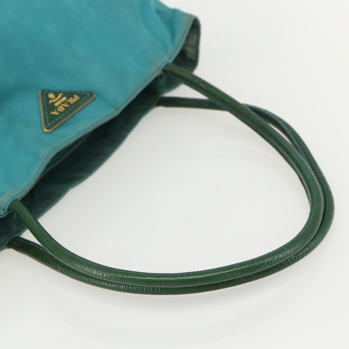 PRADA Tote Bag Nylon Turquoise Blue Gold Auth 155080