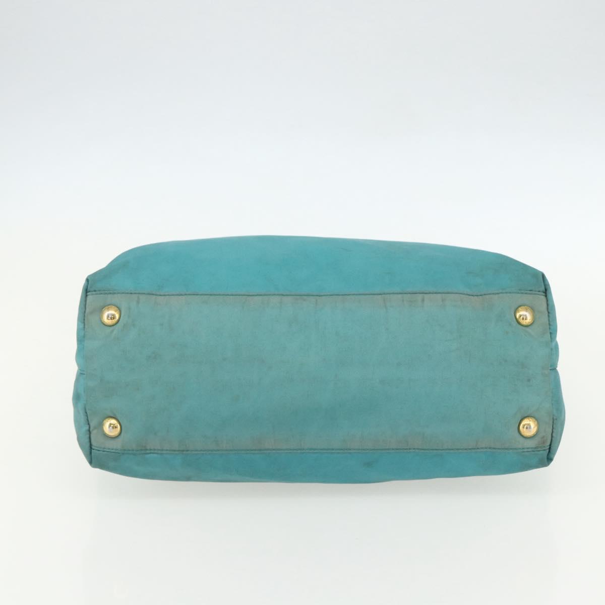 PRADA Tote Bag Nylon Turquoise Blue Gold Auth 155080