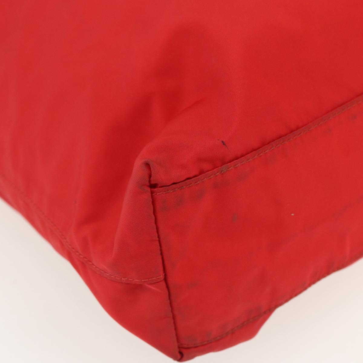 PRADA Tote Bag Nylon Red Silver Auth 155081