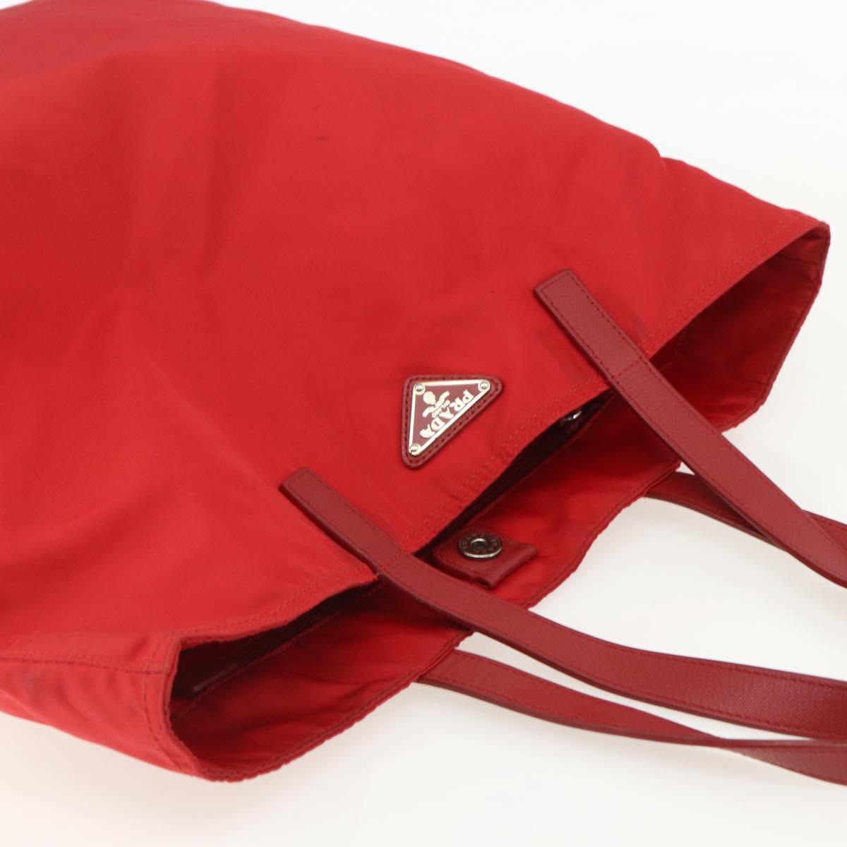 PRADA Tote Bag Nylon Red Silver Auth 155081