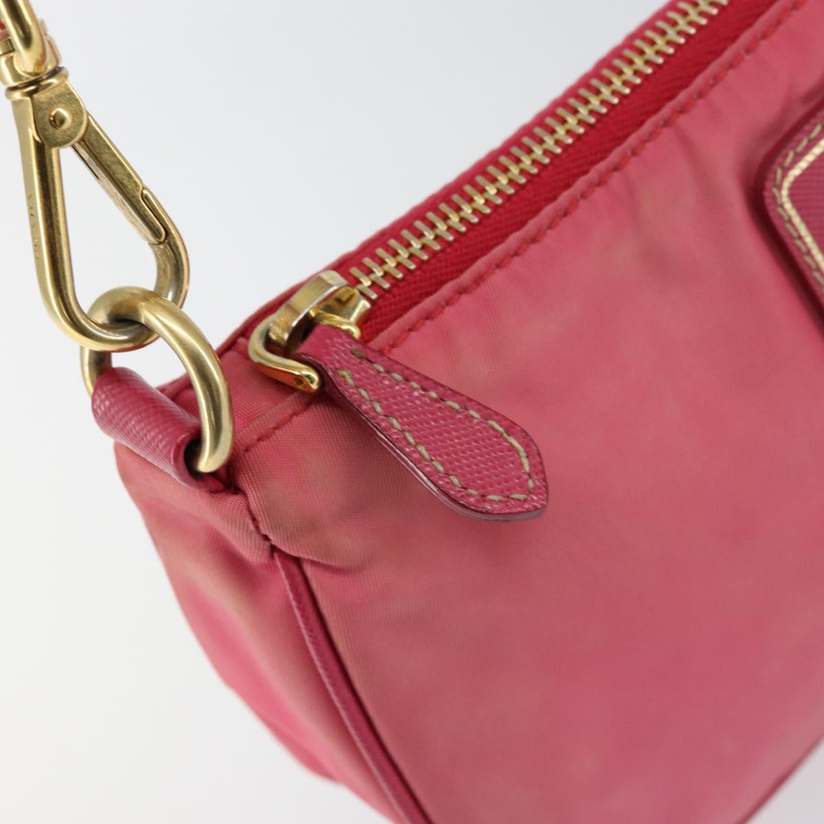 PRADA Shoulder Bag Nylon Leather Pink Gold Auth 155082