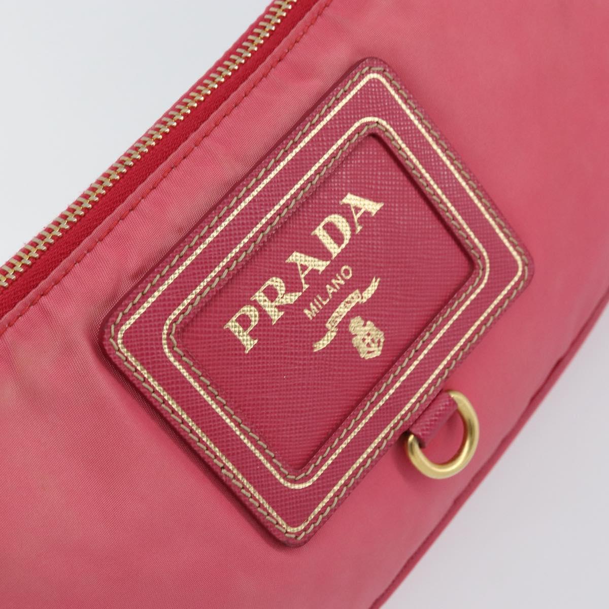 PRADA Shoulder Bag Nylon Leather Pink Gold Auth 155082