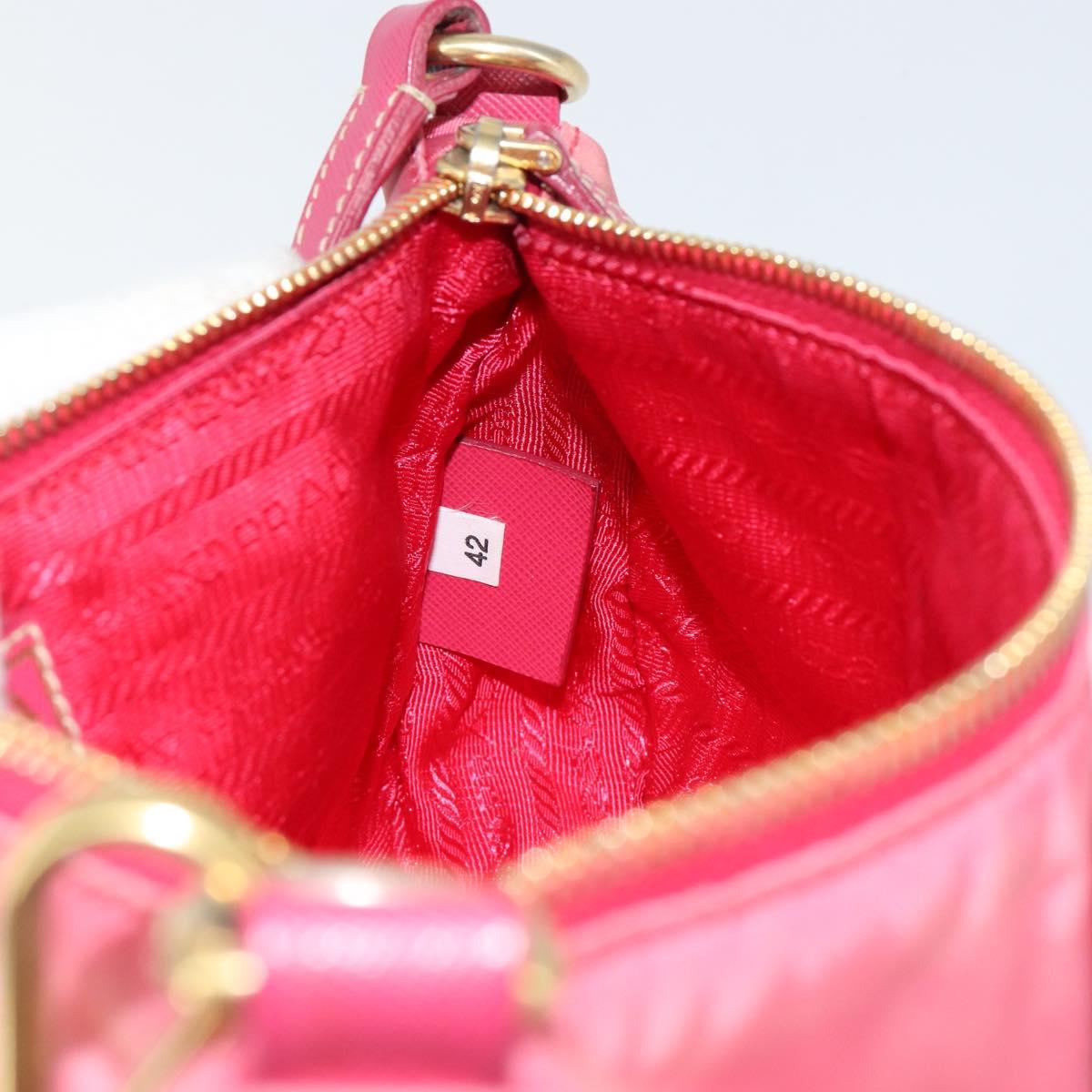 PRADA Shoulder Bag Nylon Leather Pink Gold Auth 155082