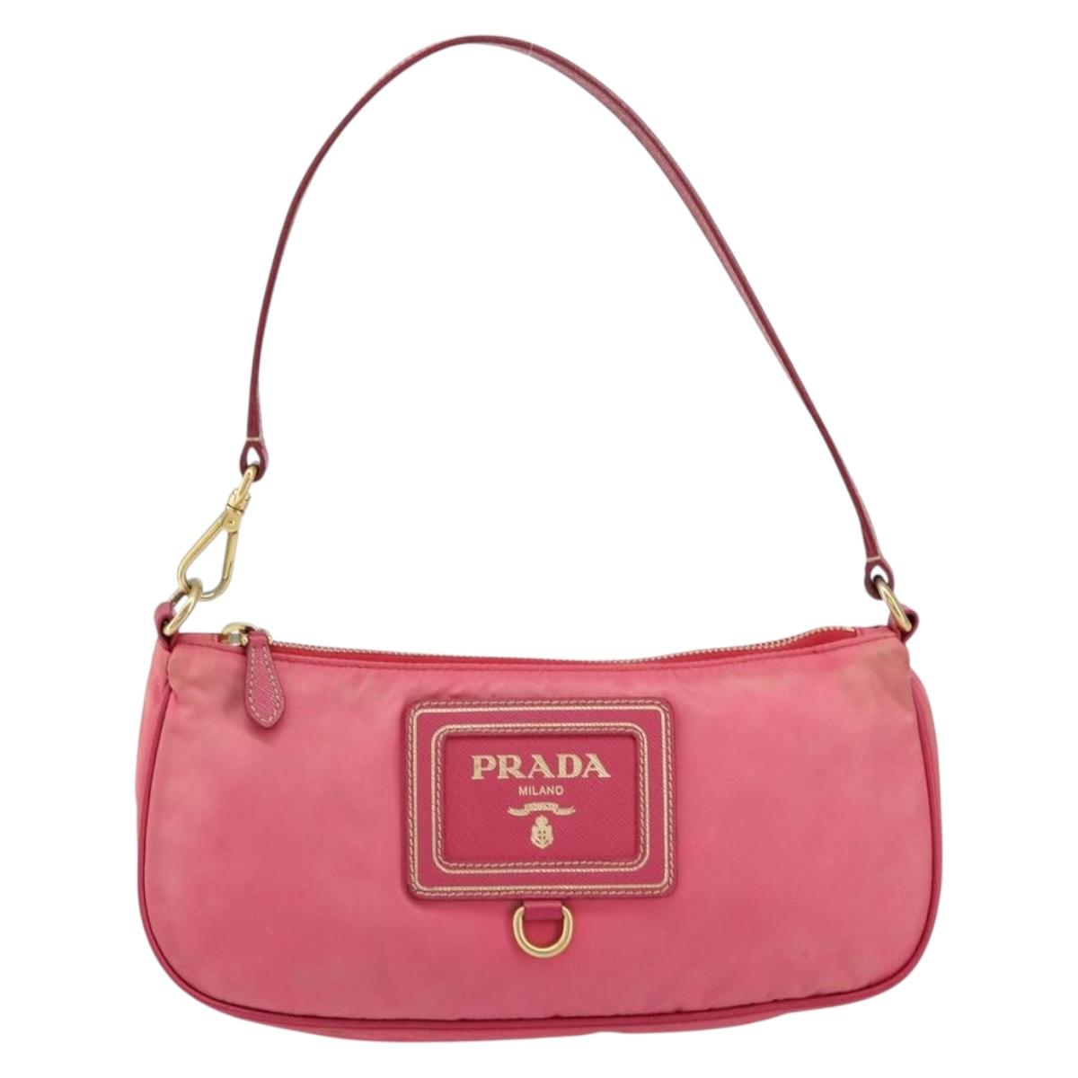 PRADA Shoulder Bag Nylon Leather Pink Gold Auth 155082