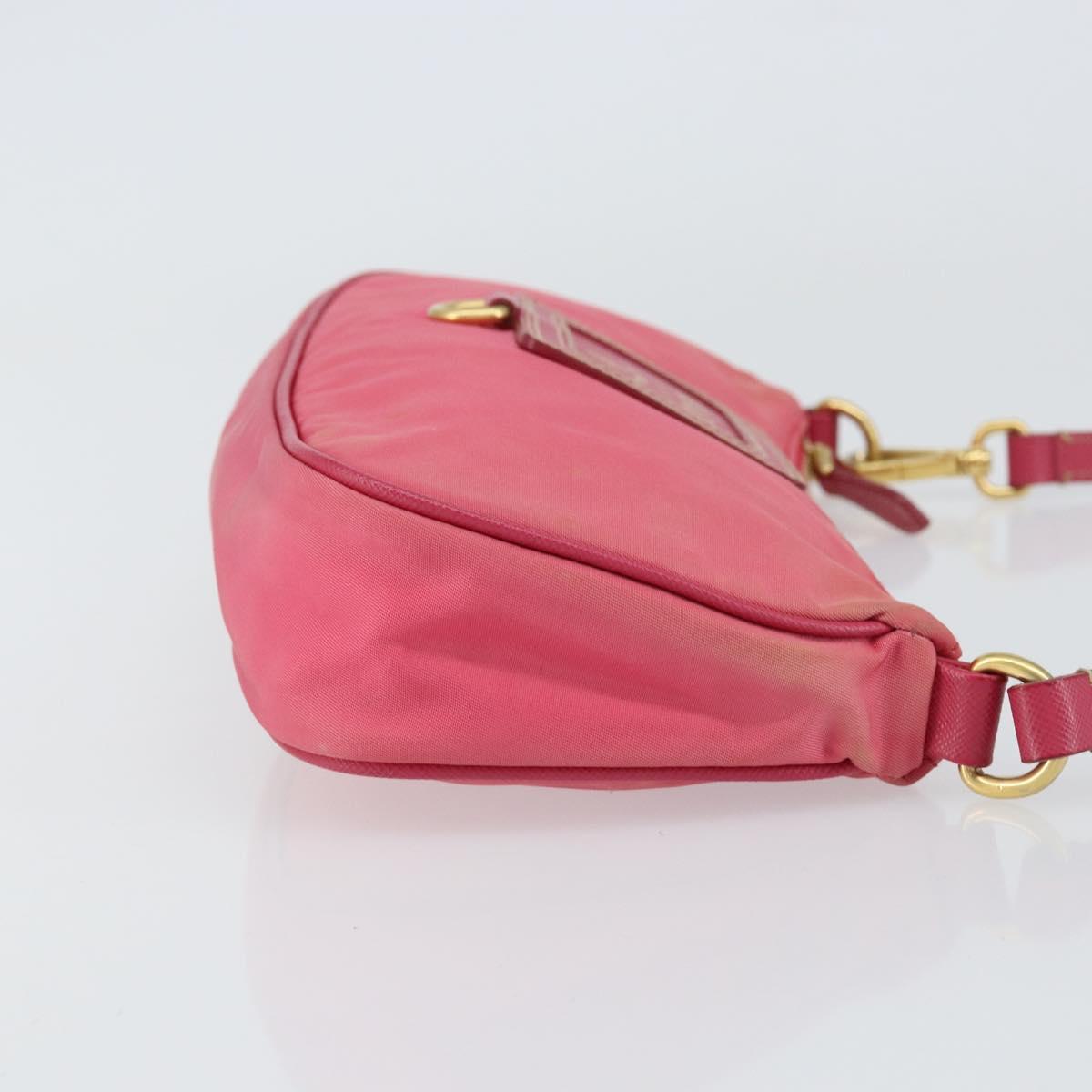 PRADA Shoulder Bag Nylon Leather Pink Gold Auth 155082
