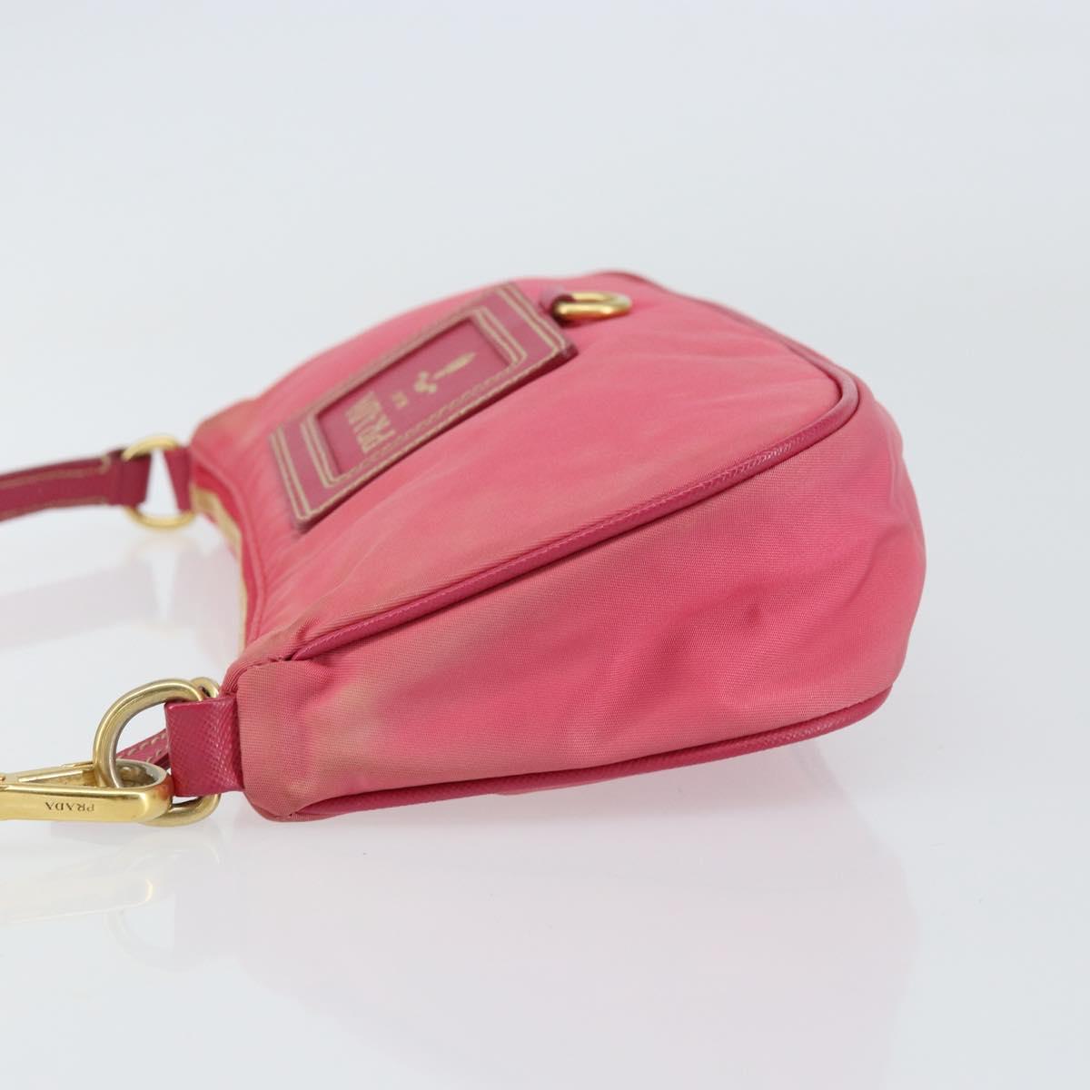 PRADA Shoulder Bag Nylon Leather Pink Gold Auth 155082