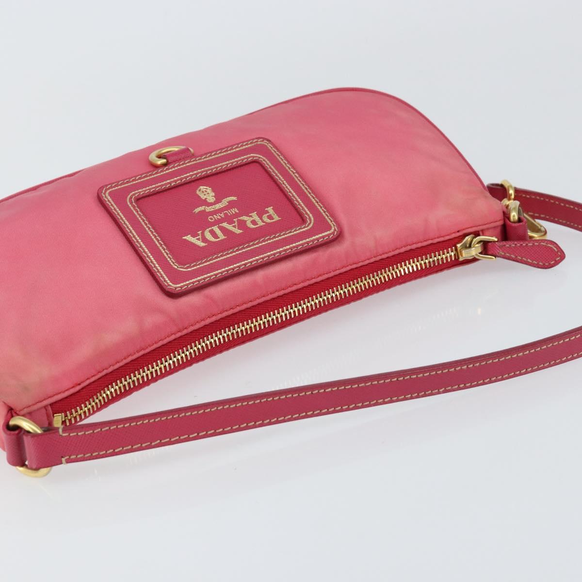 PRADA Shoulder Bag Nylon Leather Pink Gold Auth 155082