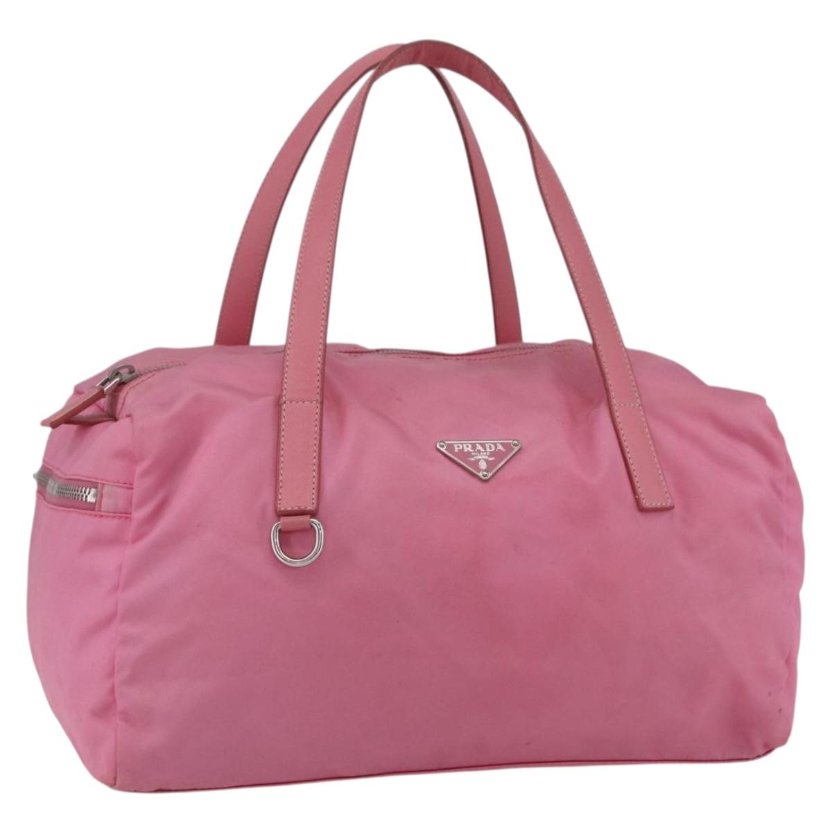PRADA Hand Bag Nylon Pink Silver Auth 155083