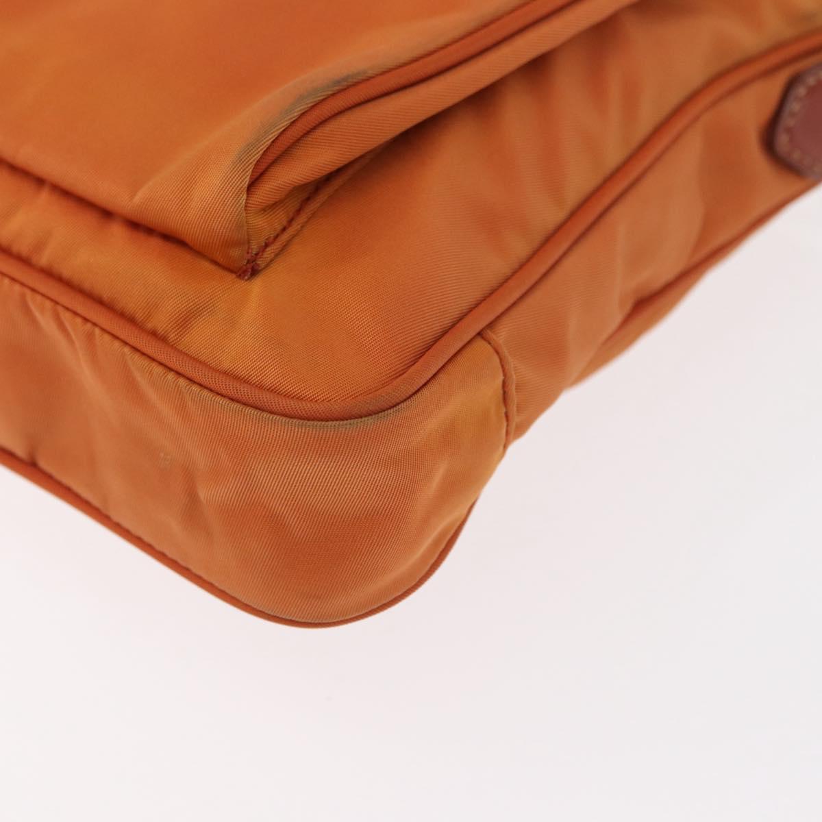 PRADA Shoulder Bag Nylon Leather Orange Gold Auth 155084