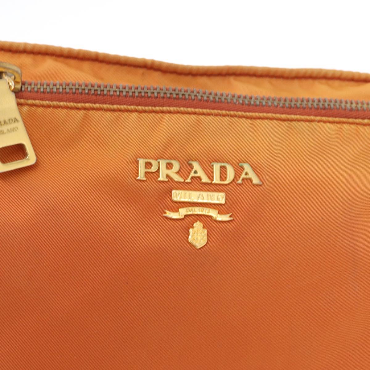 PRADA Shoulder Bag Nylon Leather Orange Gold Auth 155084