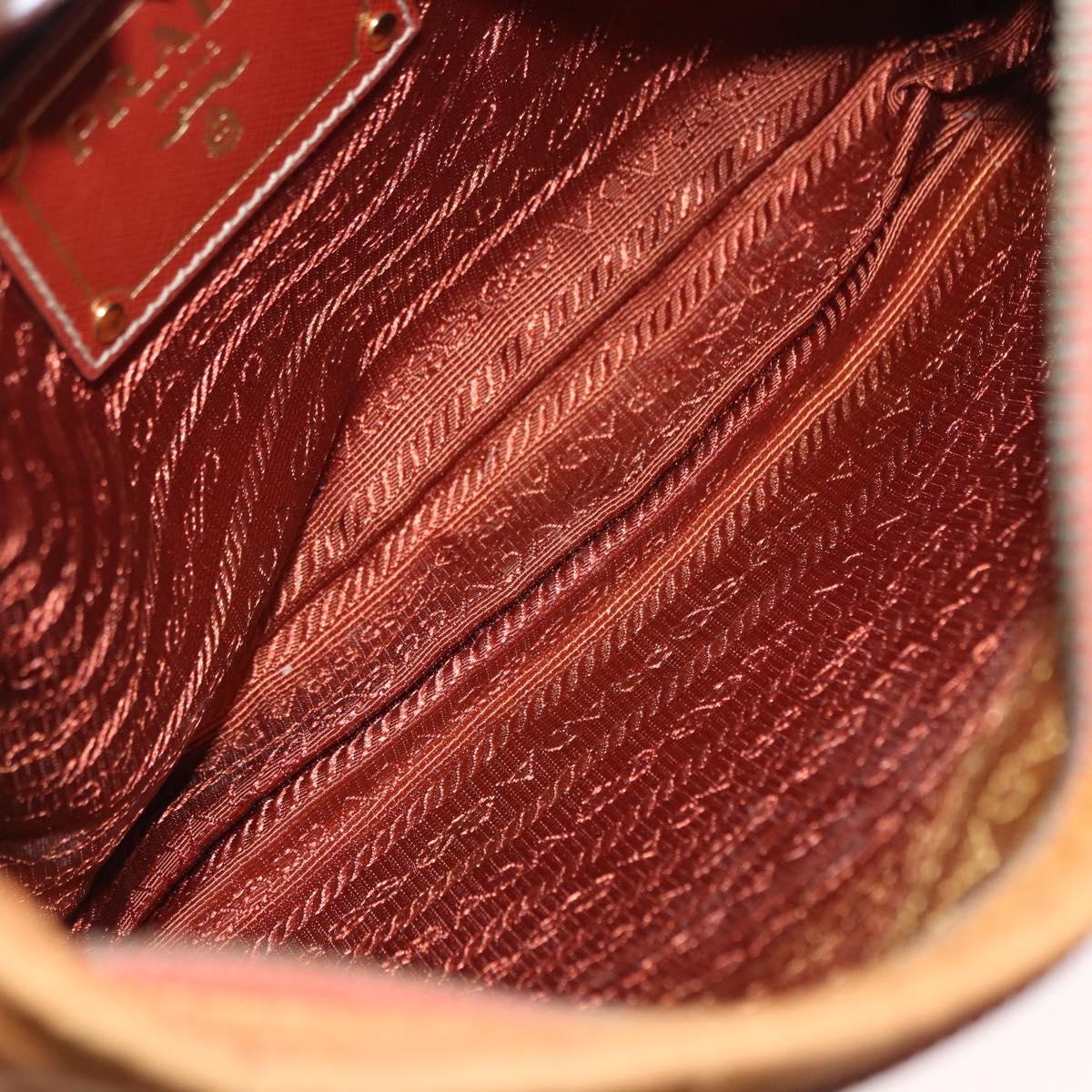 PRADA Shoulder Bag Nylon Leather Orange Gold Auth 155084