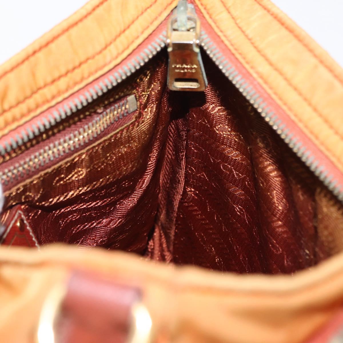PRADA Shoulder Bag Nylon Leather Orange Gold Auth 155084