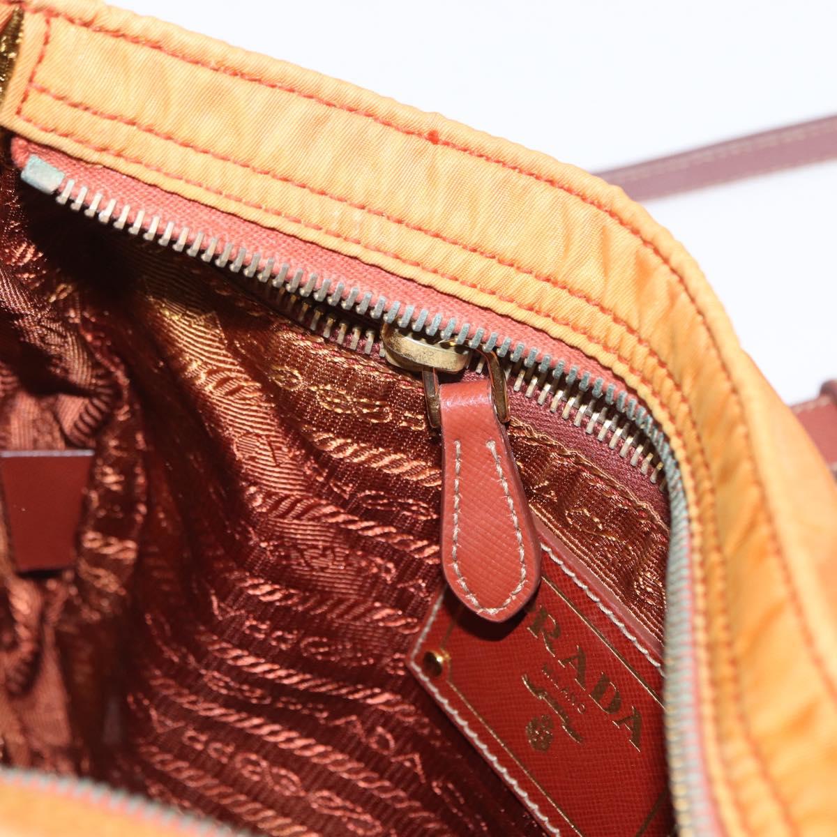 PRADA Shoulder Bag Nylon Leather Orange Gold Auth 155084