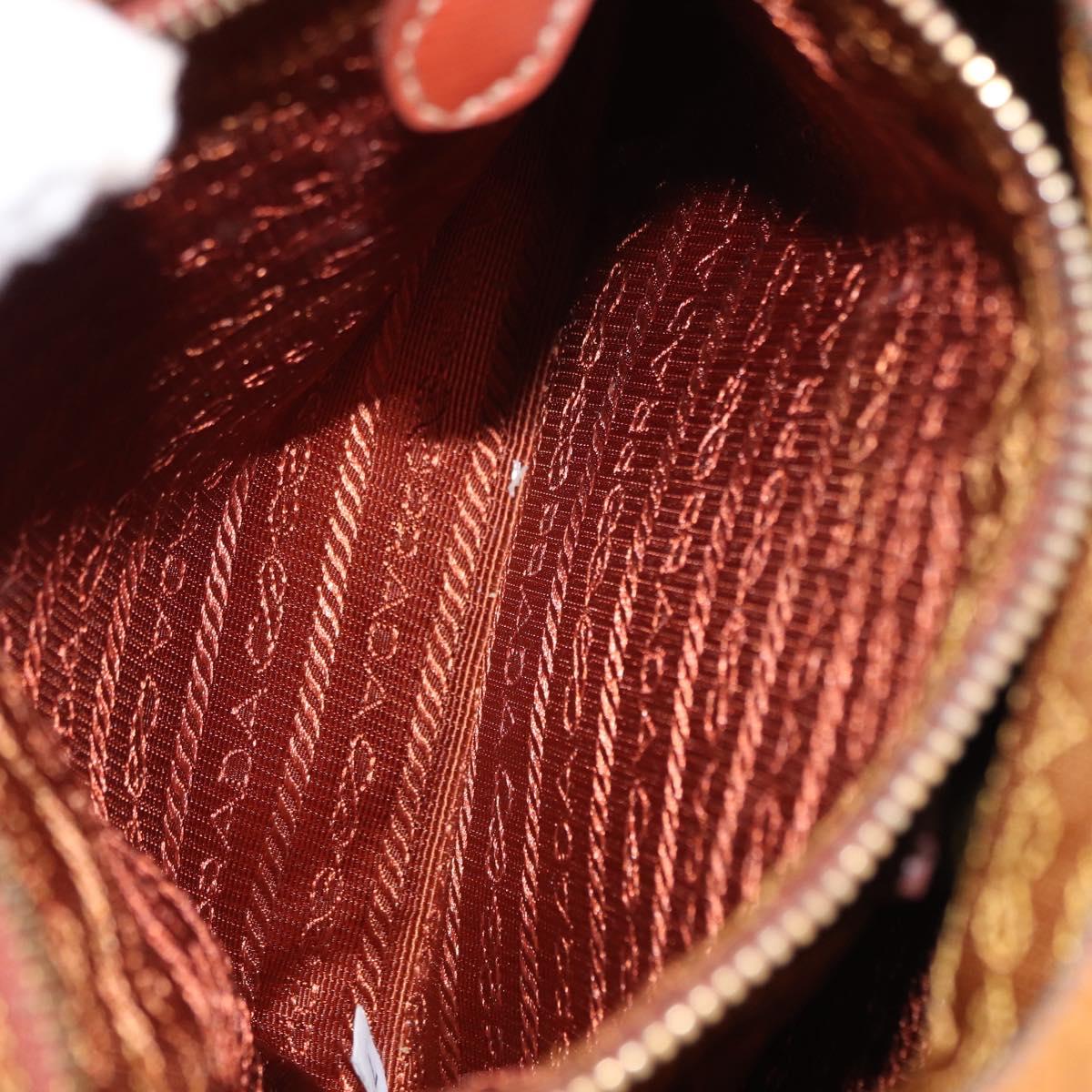 PRADA Shoulder Bag Nylon Leather Orange Gold Auth 155084