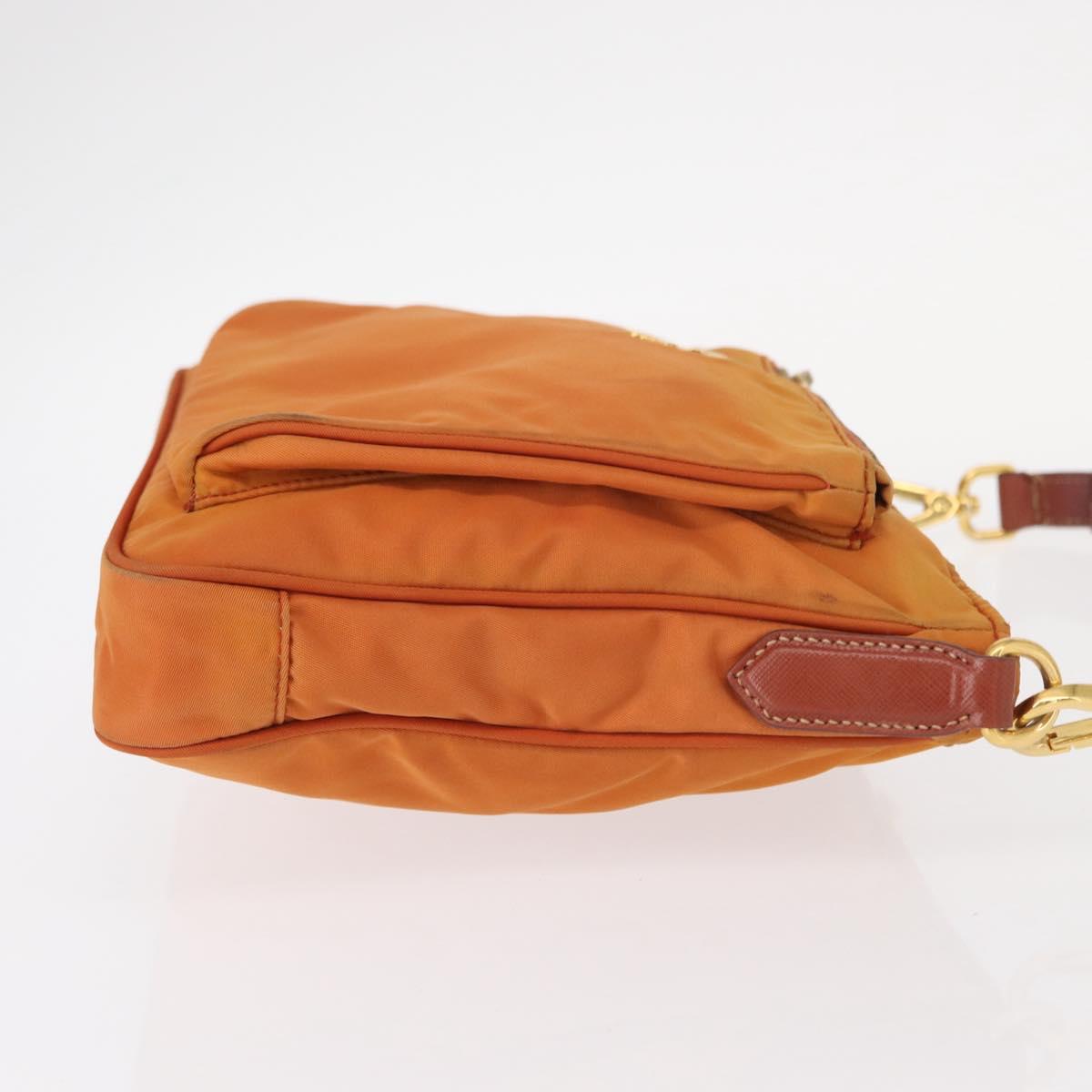 PRADA Shoulder Bag Nylon Leather Orange Gold Auth 155084