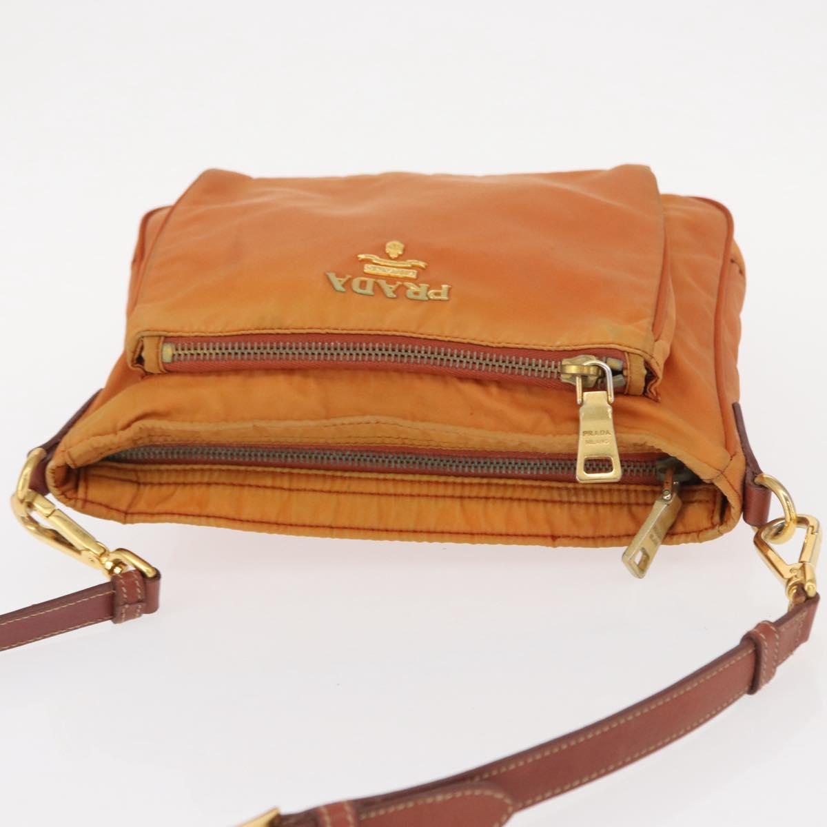 PRADA Shoulder Bag Nylon Leather Orange Gold Auth 155084