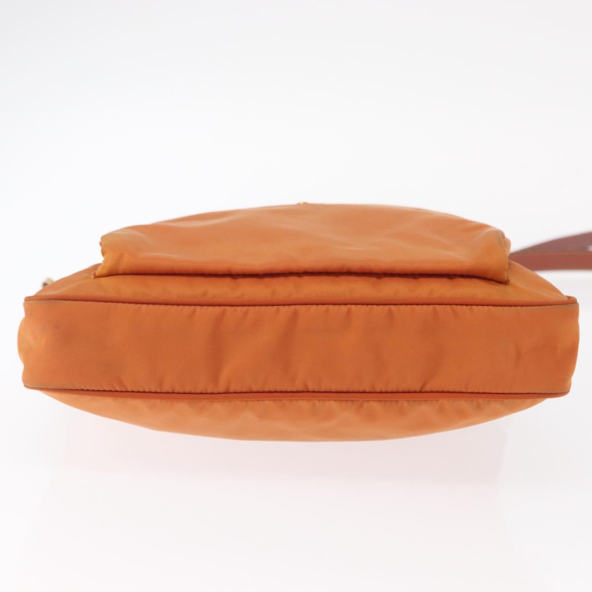 PRADA Shoulder Bag Nylon Leather Orange Gold Auth 155084