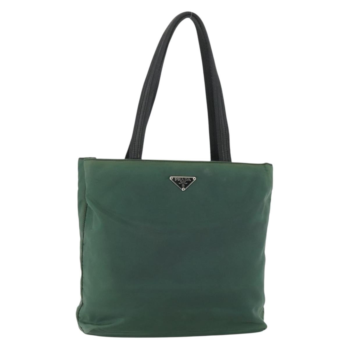 PRADA Tote Bag Nylon Green Silver Auth 155085