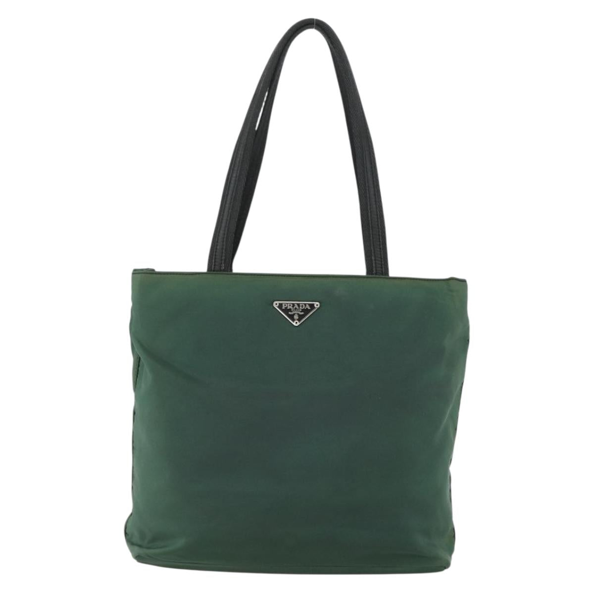 PRADA Tote Bag Nylon Green Silver Auth 155085