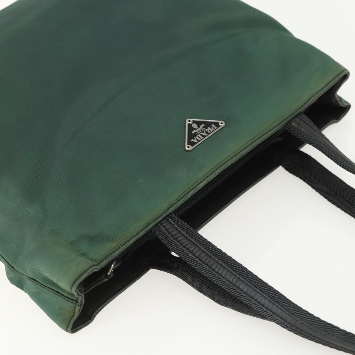 PRADA Tote Bag Nylon Green Silver Auth 155085