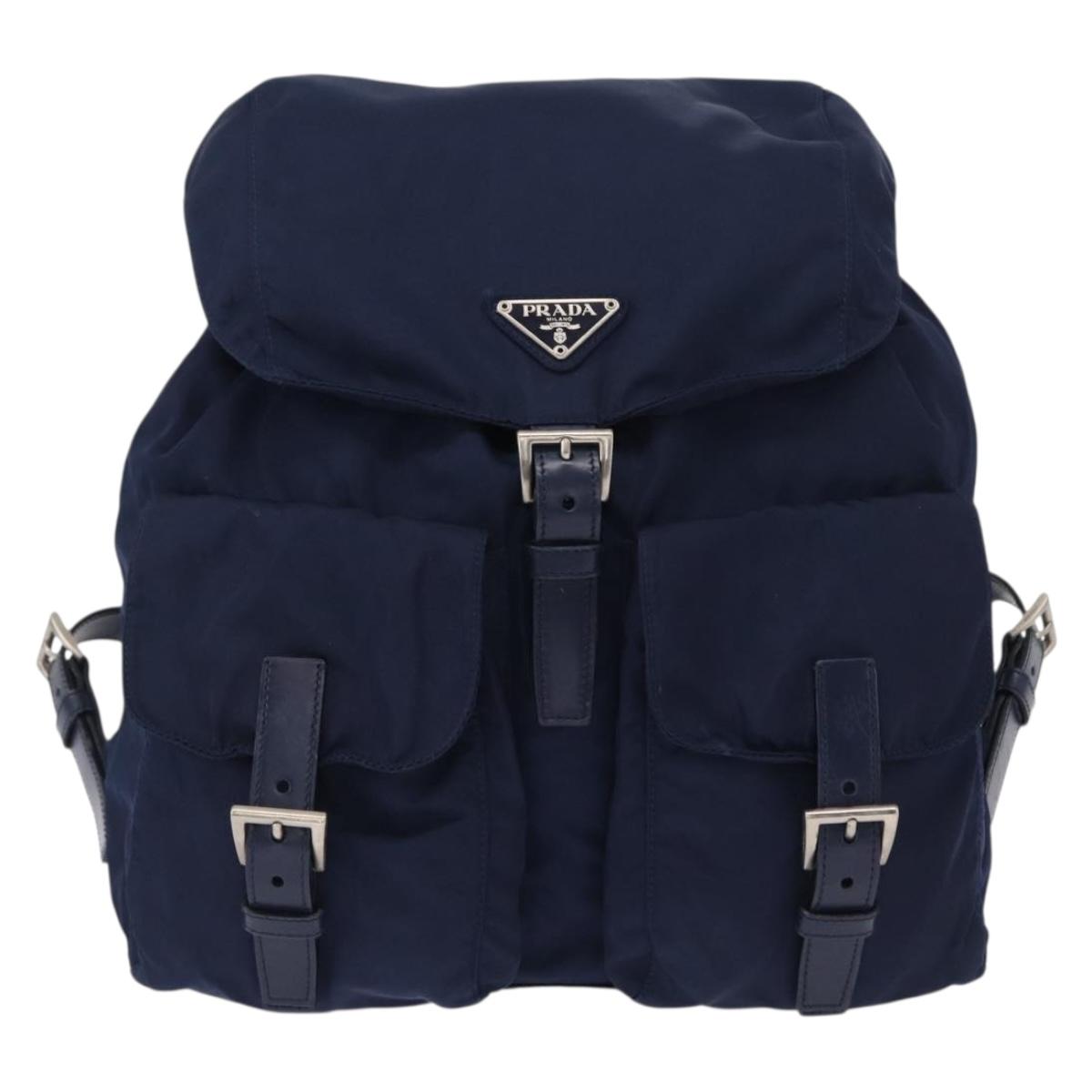 PRADA Backpack Nylon Blue Silver Auth 155086V