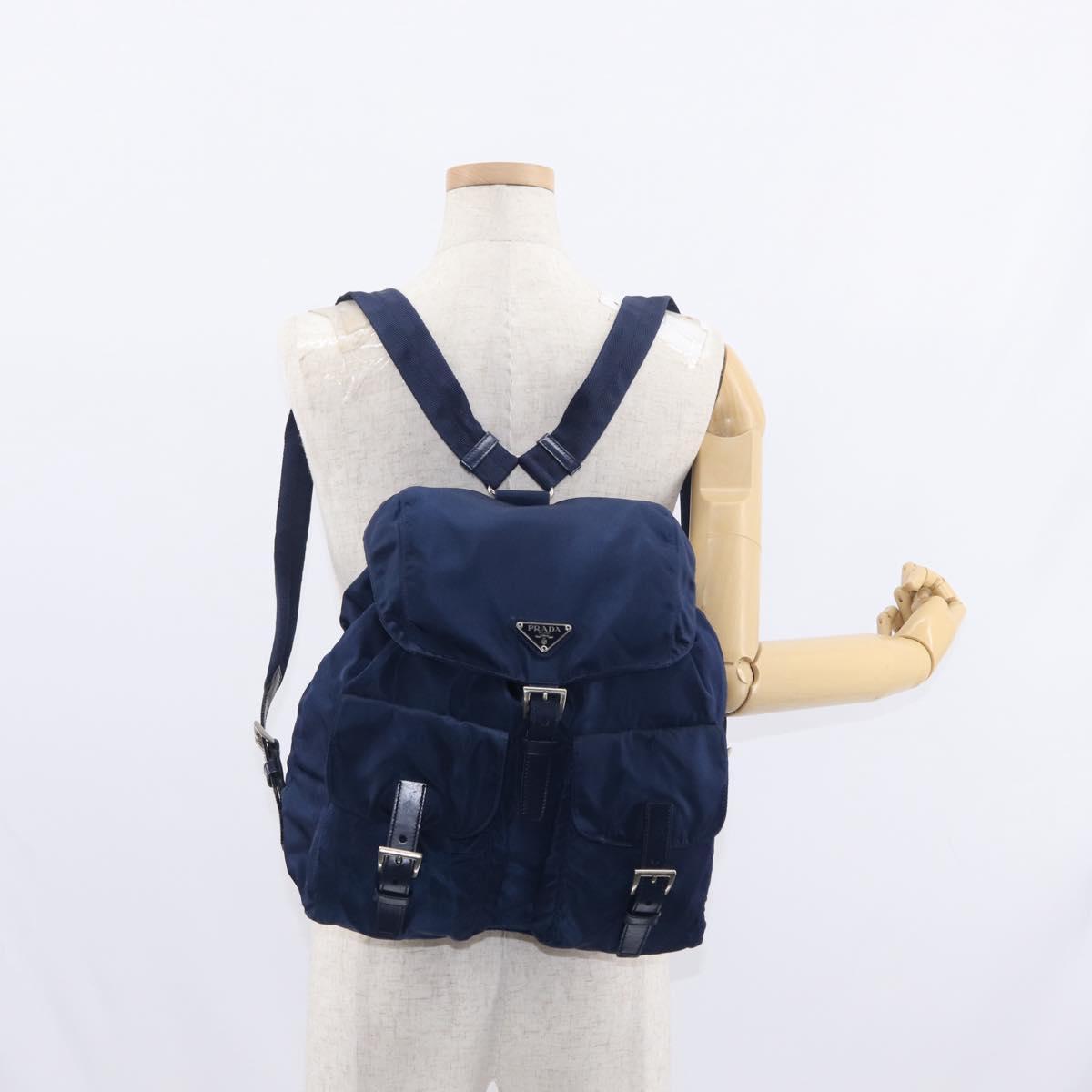 PRADA Backpack Nylon Blue Silver Auth 155086V