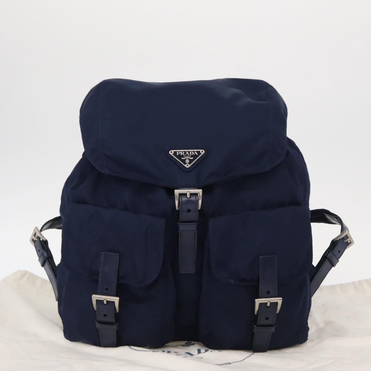 PRADA Backpack Nylon Blue Silver Auth 155086V