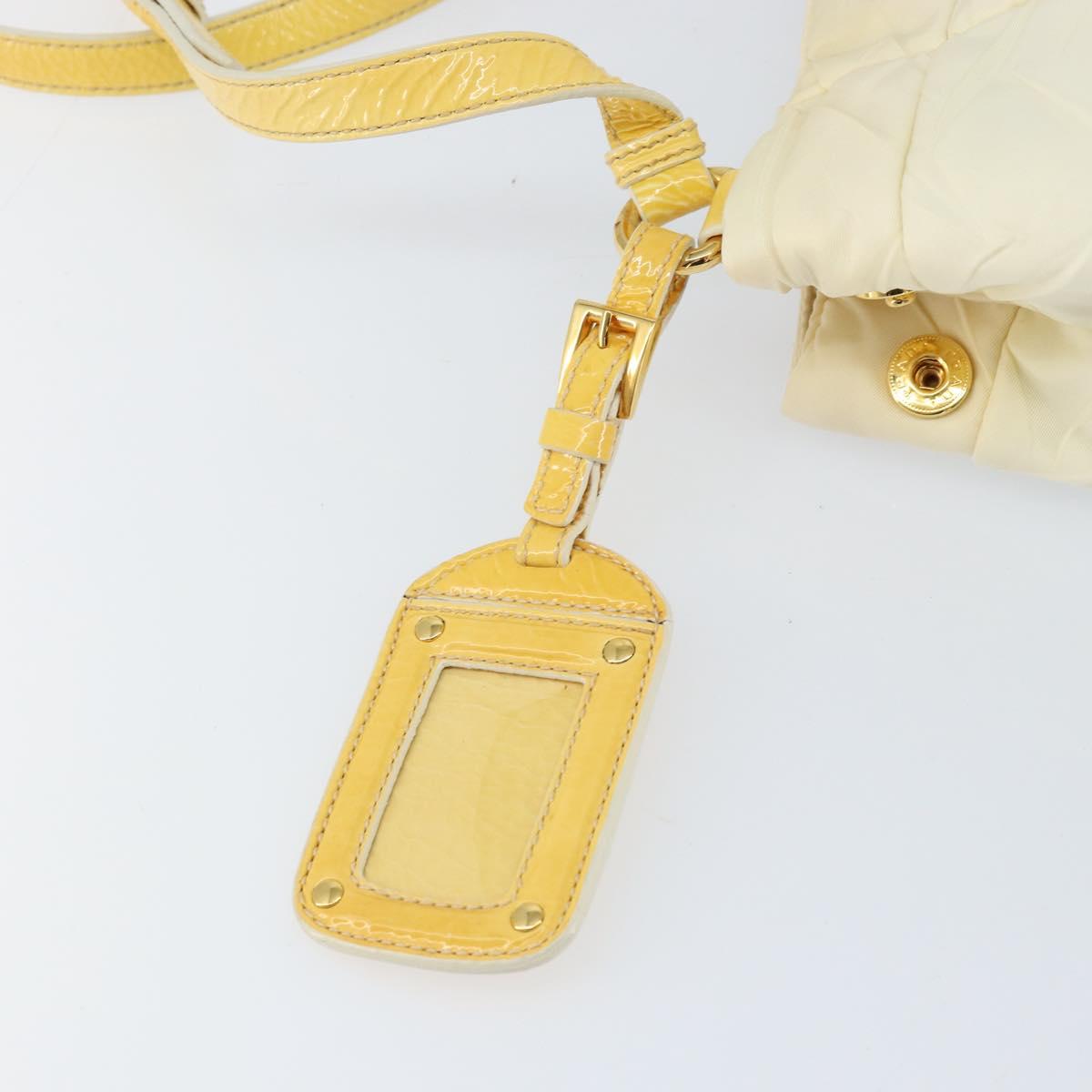 PRADA Shoulder Bag Nylon Enamel Beige Yellow gold Auth 155087